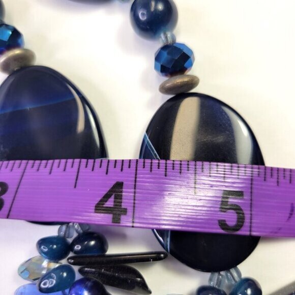 Chunky Black & Blue  Acrylic Nugget Bead Statement Necklace - Picture 8 of 10